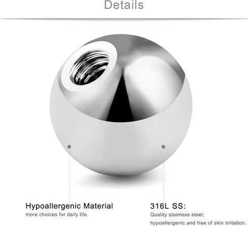 كرة SCERRING 14G لثقب الكرات البديلة والمسامير الخارجية الملولبة للحلمة الصناعية وحلقات ثقب البطن ومجوهرات الجسم وأجزاء الحديد 5 مم 28 قطعة in Kuwait