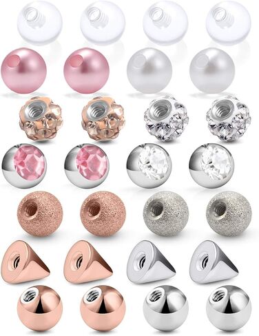 كرة SCERRING 14G لثقب الكرات البديلة والمسامير الخارجية الملولبة للحلمة الصناعية وحلقات ثقب البطن ومجوهرات الجسم وأجزاء الحديد 5 مم 28 قطعة in Kuwait