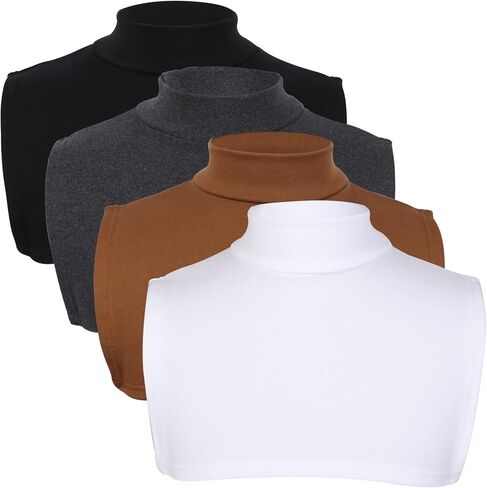 4 Pcs Fake Turtleneck Dickey Detachable Collars 16 Inch Half Top Mock Blouse Collar for Women Men, Navy Blue, White, Gray and Black in Kuwait