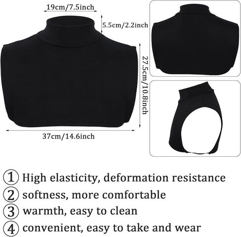 4 Pcs Fake Turtleneck Dickey Detachable Collars 16 Inch Half Top Mock Blouse Collar for Women Men, Navy Blue, White, Gray and Black in Kuwait