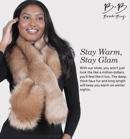 شال فرو صناعي - شال شتوي من الفرو الصناعي للنساء - لفات من الفرو الصناعي لحفلات الزفاف، ياقة من الفرو الصناعي لمعطف الشتاء والاستخدام المسائي in Kuwait
