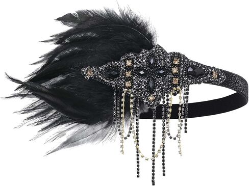BABEYOND 1920s Accessories for Women - Flapper Feather Headband Headpiece for Women Pearl Bracelet Necklace Gloves in Saudi Arabia