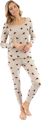 بيجامة Leveret النسائية المطبوعة على شكل بومة مكونة من قطعتين Pjs مجموعة 100% قطن سروال نوم (XSmall-XLarge) in Kuwait