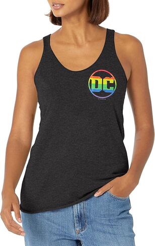 قميص DC Comics النسائي DC Originals Comics DC Pride Logo Fast Fashion Racerback بدون أكمام، مقاس كبير، أسود منقط in Saudi Arabia