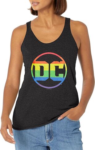 قميص DC Comics Girls Originals Pride Logo للسيدات سريع الموضة Racerback بدون أكمام، أسود منقط، مقاس متوسط ​​أمريكي in Kuwait