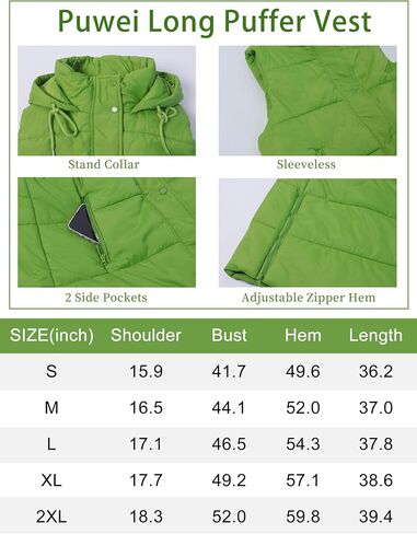 سترة منتفخة طويلة من PUWEI للنساء مبطنة بغطاء للرأس وسترات معطف مبطنة بدون أكمام مع جيوب in Saudi Arabia