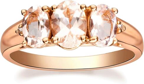 Gin & Grace 10K Rose Gold Pink Natural Morganite Diamond 3 Stone Engagement Promise Propose Promise Ring for Women in Saudi Arabia