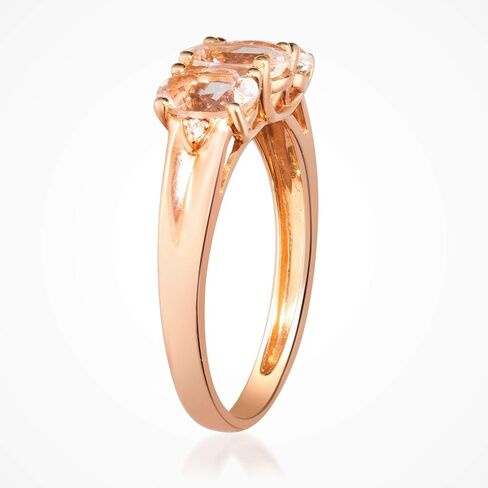Gin & Grace 10K Rose Gold Pink Natural Morganite Diamond 3 Stone Engagement Promise Propose Promise Ring for Women in Saudi Arabia