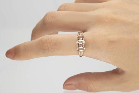 Gin & Grace 10K Rose Gold Pink Natural Morganite Diamond 3 Stone Engagement Promise Propose Promise Ring for Women in Saudi Arabia