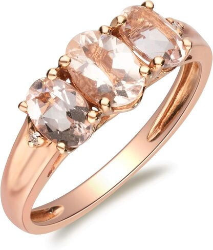 Gin & Grace 10K Rose Gold Pink Natural Morganite Diamond 3 Stone Engagement Promise Propose Promise Ring for Women in Saudi Arabia