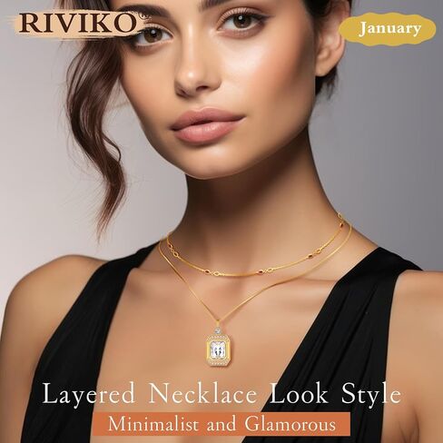 riviko قلادة جوهرة للنساء الفتيات، 925 الفضة الاسترليني مطلية بالذهب قلادة المرأة لذيذ، قابل للتعديل جوهرة الميلاد قلادة الذكرى مجوهرات عيد الحب هدايا عيد ميلاد للفتيات أمي زوجة صديقة سيدة in Kuwait