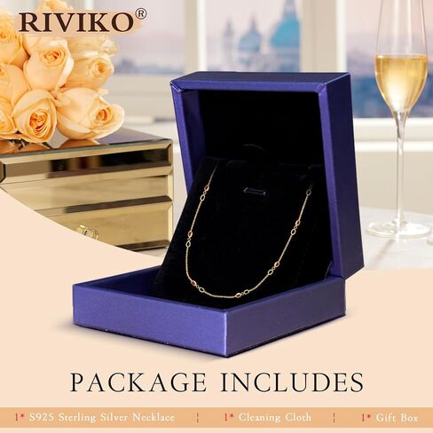 riviko قلادة جوهرة للنساء الفتيات، 925 الفضة الاسترليني مطلية بالذهب قلادة المرأة لذيذ، قابل للتعديل جوهرة الميلاد قلادة الذكرى مجوهرات عيد الحب هدايا عيد ميلاد للفتيات أمي زوجة صديقة سيدة in Kuwait