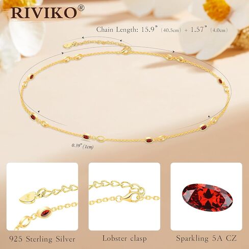 riviko قلادة جوهرة للنساء الفتيات، 925 الفضة الاسترليني مطلية بالذهب قلادة المرأة لذيذ، قابل للتعديل جوهرة الميلاد قلادة الذكرى مجوهرات عيد الحب هدايا عيد ميلاد للفتيات أمي زوجة صديقة سيدة in Kuwait
