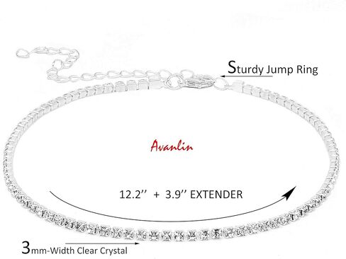 عقد من حجر الراين من Avanlin مطلي بالفضة مكون من طبقة واحدة سلسلة مجوهرات للنساء والفتيات in Kuwait