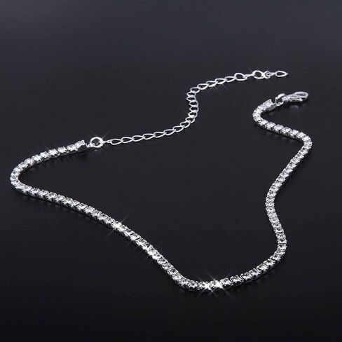 عقد من حجر الراين من Avanlin مطلي بالفضة مكون من طبقة واحدة سلسلة مجوهرات للنساء والفتيات in Kuwait