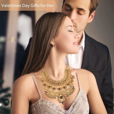NABROJ Chunky Gold Necklace Valentines Day Gifts for Women - Statement Necklace Boho African Choker Tribal Collar Metal Necklace Egyptian Costume Jewelry for Women in Kuwait