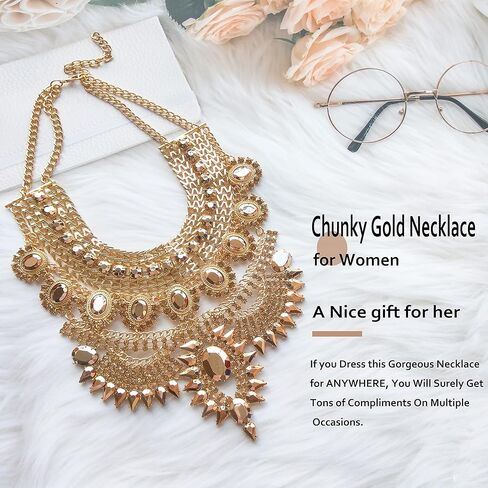 NABROJ Chunky Gold Necklace Valentines Day Gifts for Women - Statement Necklace Boho African Choker Tribal Collar Metal Necklace Egyptian Costume Jewelry for Women in Kuwait