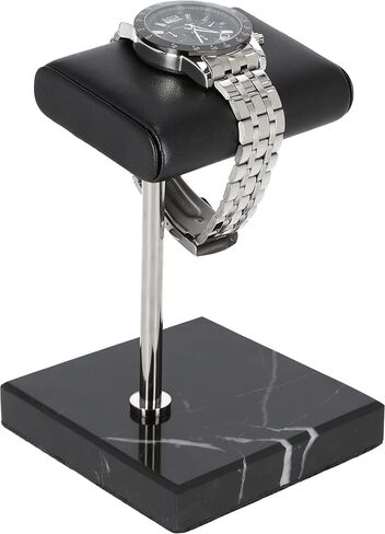 Steeltime Deluxe Vegan Handcrafted Leather Padded Watch Holder + Display Stand (Black Onyx Gold/Double) in Kuwait