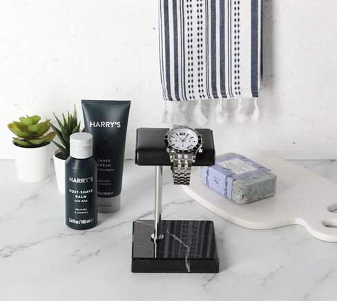 Steeltime Deluxe Vegan Handcrafted Leather Padded Watch Holder + Display Stand (Black Onyx Gold/Double) in Kuwait