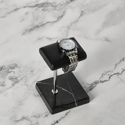 Steeltime Deluxe Vegan Handcrafted Leather Padded Watch Holder + Display Stand (Black Onyx Gold/Double) in Kuwait