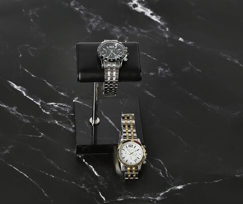 Steeltime Deluxe Vegan Handcrafted Leather Padded Watch Holder + Display Stand (Black Onyx Gold/Double) in Kuwait