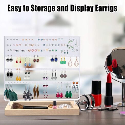 Earrings Organizer Jewelry Display Stand, 144 Holes Earring Holder Rack with Wooden Tray for Earrings Necklaces Bracelets and Rings Large Storage Earring Jewelry Display Tree as Women Girls Gift in Saudi Arabia