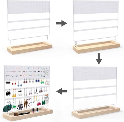 Earrings Organizer Jewelry Display Stand, 144 Holes Earring Holder Rack with Wooden Tray for Earrings Necklaces Bracelets and Rings Large Storage Earring Jewelry Display Tree as Women Girls Gift in Saudi Arabia