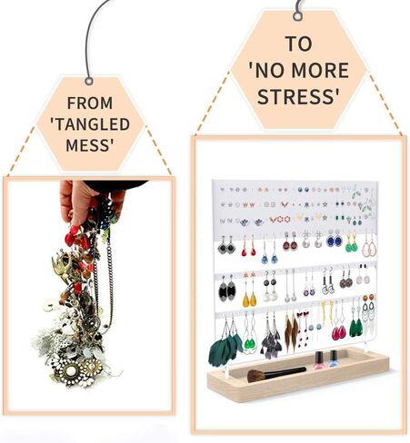 Earrings Organizer Jewelry Display Stand, 144 Holes Earring Holder Rack with Wooden Tray for Earrings Necklaces Bracelets and Rings Large Storage Earring Jewelry Display Tree as Women Girls Gift in Saudi Arabia