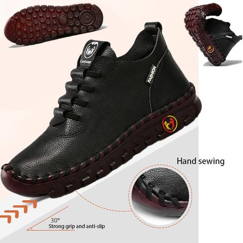 CrazySavage Women's Leather Soft Beef Tendon Bottom Flat Loafers Leisure Slip Ons Handmade Orthotic Round Toe Breathable Non-Slip Mom Walking Shoe in Saudi Arabia