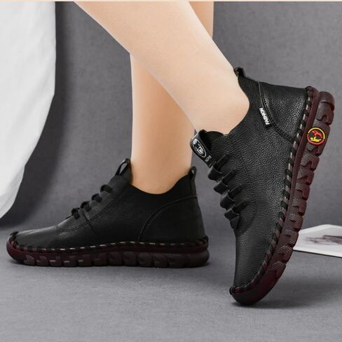 CrazySavage Women's Leather Soft Beef Tendon Bottom Flat Loafers Leisure Slip Ons Handmade Orthotic Round Toe Breathable Non-Slip Mom Walking Shoe in Saudi Arabia