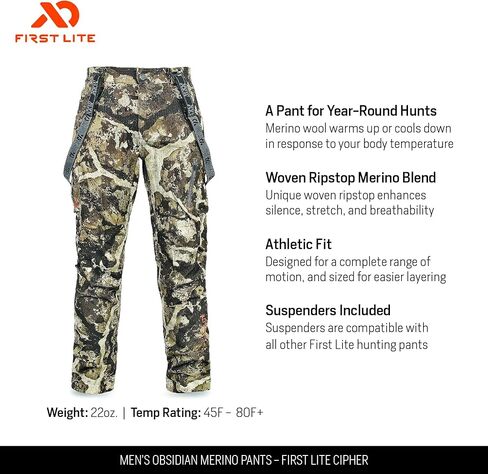 بنطال First Lite من صوف ميرينو السج للرجال - بنطال صيد مموه متعدد الاستخدامات in Kuwait