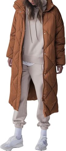 Tankaneo Women's Quilted Puffer Jacket Long Winter Coats Zip Up Baggy Down Outerwear with Pockets in Kuwait