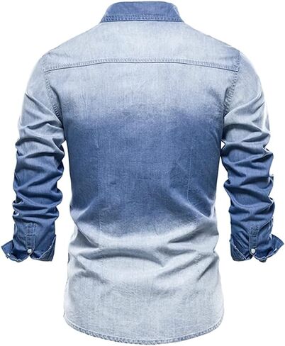 LONGBIDA Mens Denim Shirt Button Down Long Sleeve Casual Slim Fit Shirts in Saudi Arabia