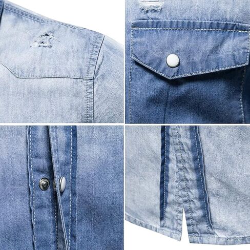 LONGBIDA Mens Denim Shirt Button Down Long Sleeve Casual Slim Fit Shirts in Saudi Arabia