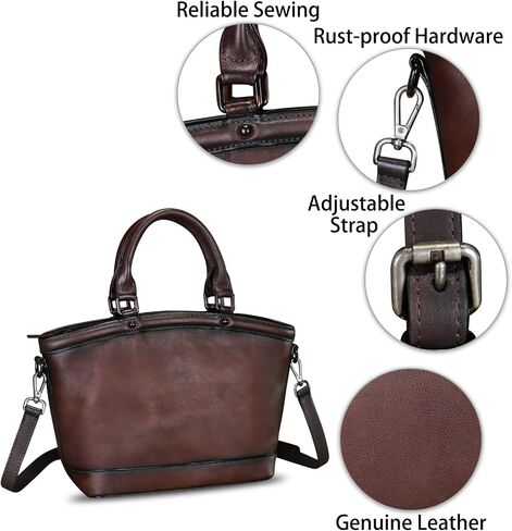 Genuine Leather Handbags for Women Satchel Top Handle Bags Handmade Vintage Crossbody Handbags Retro Tote Purse in Saudi Arabia
