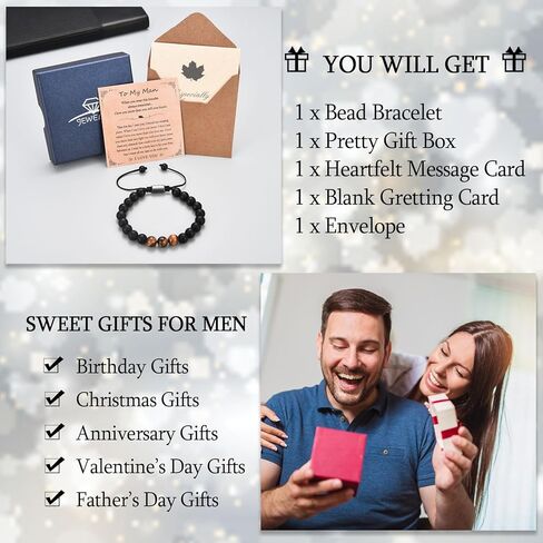 هدايا EPIRORA للرجال - سوار مطرز بالحجر الطبيعي للرجال والزوج والصديق، هدية عيد الميلاد وأعياد الميلاد له in Kuwait