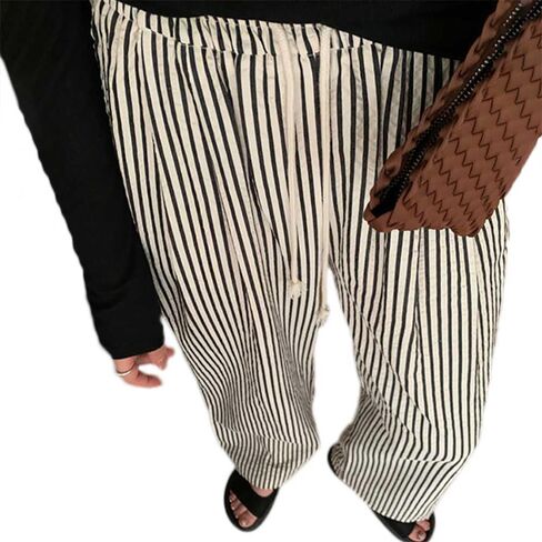 XIBAOBAO Women's Striped Wide Leg Lounge Pants Pinstripe Drawstring Lightweight Petite Trousers in Saudi Arabia
