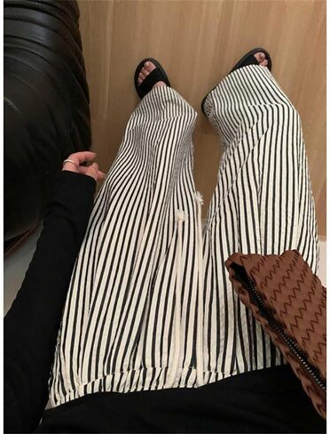 XIBAOBAO Women's Striped Wide Leg Lounge Pants Pinstripe Drawstring Lightweight Petite Trousers in Saudi Arabia