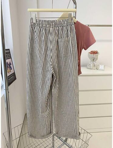 XIBAOBAO Women's Striped Wide Leg Lounge Pants Pinstripe Drawstring Lightweight Petite Trousers in Saudi Arabia