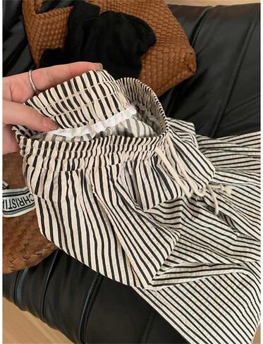XIBAOBAO Women's Striped Wide Leg Lounge Pants Pinstripe Drawstring Lightweight Petite Trousers in Saudi Arabia