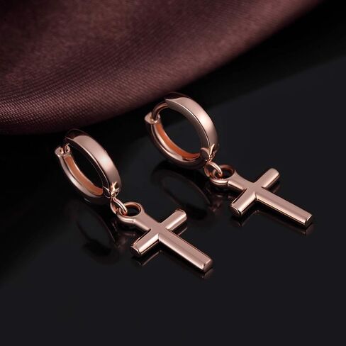 JiaYang Cross Hoop Earrings for Women & Men, 925 Sterling Silver Cross Dangle Earrings, Simple Cross Stud Earrings for Men, Silver/Black/Rose Gold/Gold Color Cross Jewelry, Everyday Earrings for Adult in Saudi Arabia