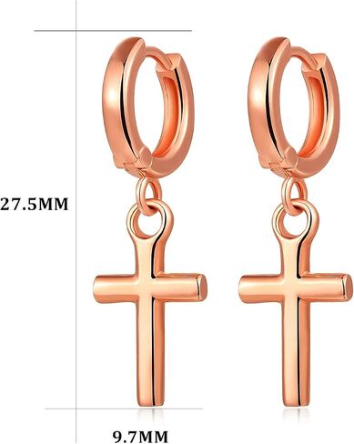 JiaYang Cross Hoop Earrings for Women & Men, 925 Sterling Silver Cross Dangle Earrings, Simple Cross Stud Earrings for Men, Silver/Black/Rose Gold/Gold Color Cross Jewelry, Everyday Earrings for Adult in Saudi Arabia