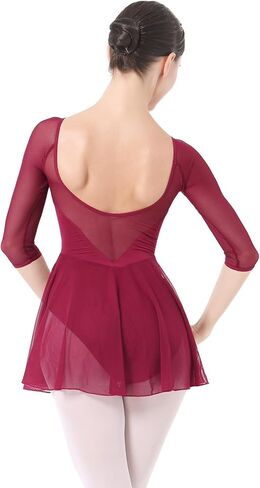 ODASDO Women 3/4 Sleeve Skirted Leotard with Built-in Panty Adult Teens Girls Ballet Dress U-back Unitard Ballerina Outfit in Kuwait