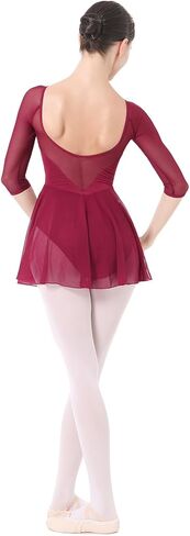 ODASDO Women 3/4 Sleeve Skirted Leotard with Built-in Panty Adult Teens Girls Ballet Dress U-back Unitard Ballerina Outfit in Kuwait