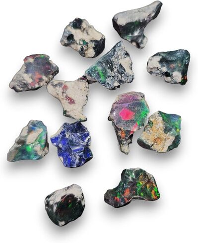 JAI GEMS 10 قطع من الأوبال الأسود الإثيوبي الخام الخام جودة AAA - 10-15 مم | الأوبال غير المقطوعة | بلورات العقيق الحقيقي الخام in Kuwait