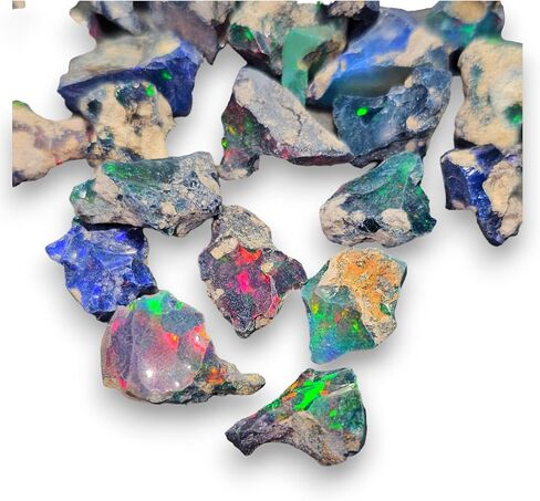 JAI GEMS 10 قطع من الأوبال الأسود الإثيوبي الخام الخام جودة AAA - 10-15 مم | الأوبال غير المقطوعة | بلورات العقيق الحقيقي الخام in Kuwait