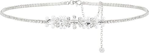 حزام YooAi للسيدات من حجر الراين للفساتين وحزام الخصر الكريستالي لفستان الزفاف الرسمي وحزام الزفاف وحزام الزفاف واللؤلؤ الفضي in Kuwait