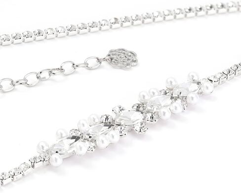 حزام YooAi للسيدات من حجر الراين للفساتين وحزام الخصر الكريستالي لفستان الزفاف الرسمي وحزام الزفاف وحزام الزفاف واللؤلؤ الفضي in Kuwait