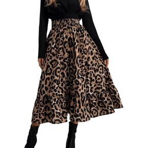 SweatyRocks Women's High Elastic Waist Ruffle Hem Pleated A Line Midi Skirt