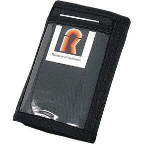 محفظة ثلاثية الطي من النايلون RFID من قوس قزح كاليفورنيا مع نافذة خارجية وداخلية لبطاقة الهوية